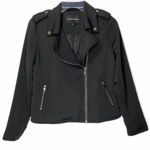 Who What Wear Black Moto Zip/Button Jacket, Small